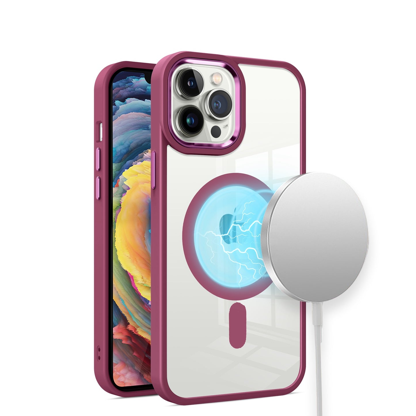 For Apple iPhone 14 /Plus Pro Max Transparent Greatest Clear Acrylic with Color Frame Thick Metal Button Hybrid  Phone Case Cover