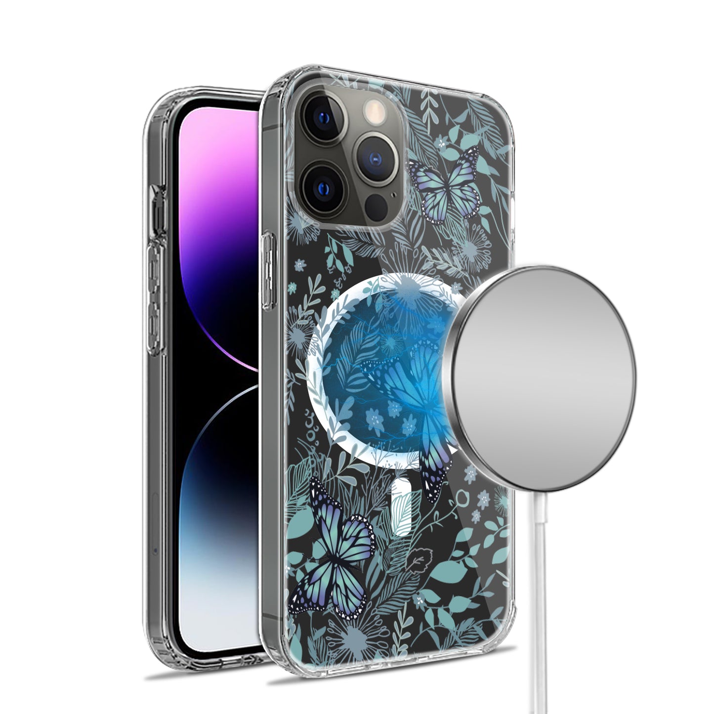 For Apple iPhone 14 (6.1") Hybrid Flower Design Stylish Fashion Thick Cases MagSafe Compatible Hard Shockproof  Phone Case Cover