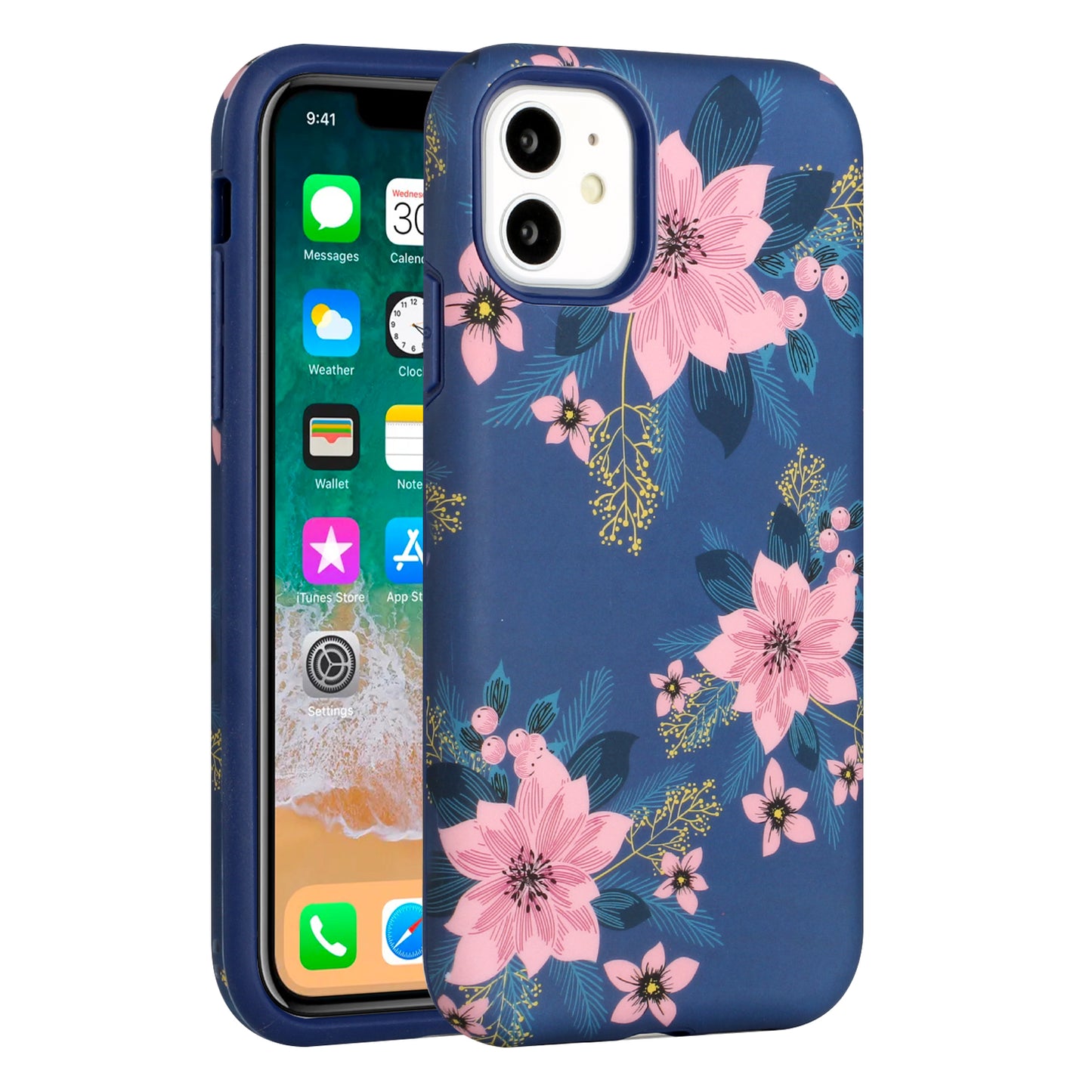 For Apple iPhone 14 Pro (6.1") Bliss Floral Stylish Design Hybrid Rubber Silicone TPU Hard Shockproof Armor Slim  Phone Case Cover