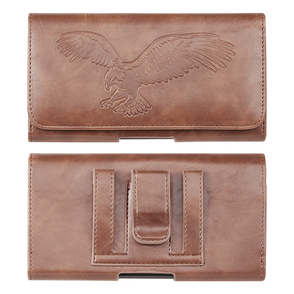 For Samsung Galaxy A23 5G Universal Horizontal Leather Phone Case with Embossed American Eagle Pouch Belt Clip Holster & Magnetic Pouch [Brown]