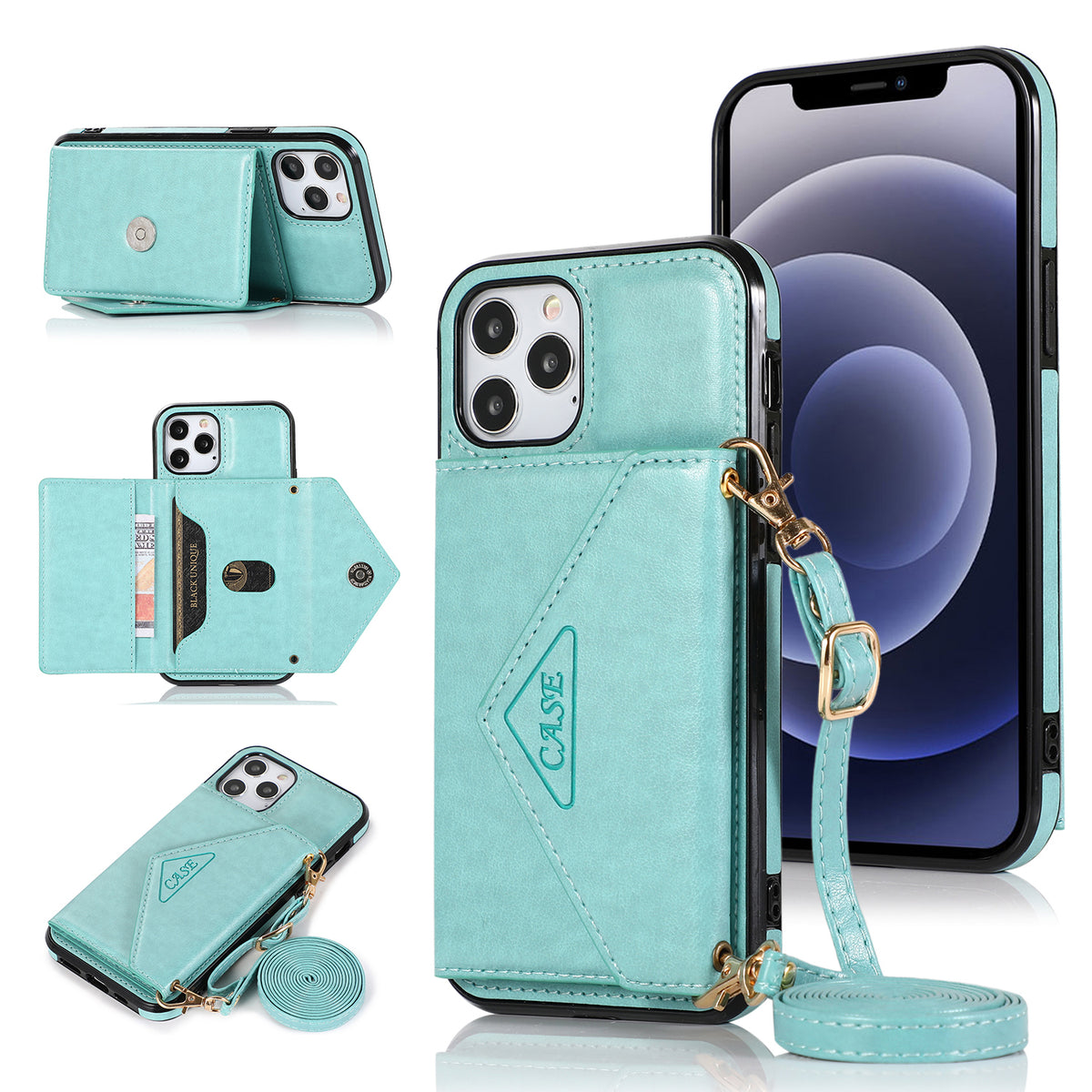 For Apple iPhone 14 /Plus Pro Max Wallet Case Credit Card ID Money Holder Lanyard Neck Strap Flip PU Leather  Phone Case Cover
