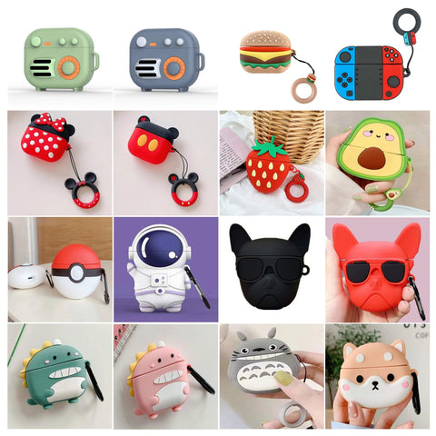 For Apple AirPods PRO Hybrid Cute 3D Fun Design Silicone Skin Cartoon Animal with Keychain Buckle Holder Rubber TPU Soft  Phone Case Cover