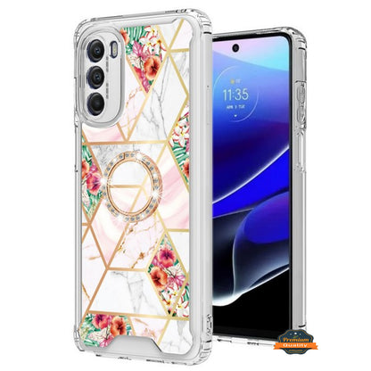 For Apple iPhone 14 /Plus Pro Max Fashion Design Pattern Hybrid Ring Kickstand Bling Diamond Hard PC TPU Protective  Phone Case Cover