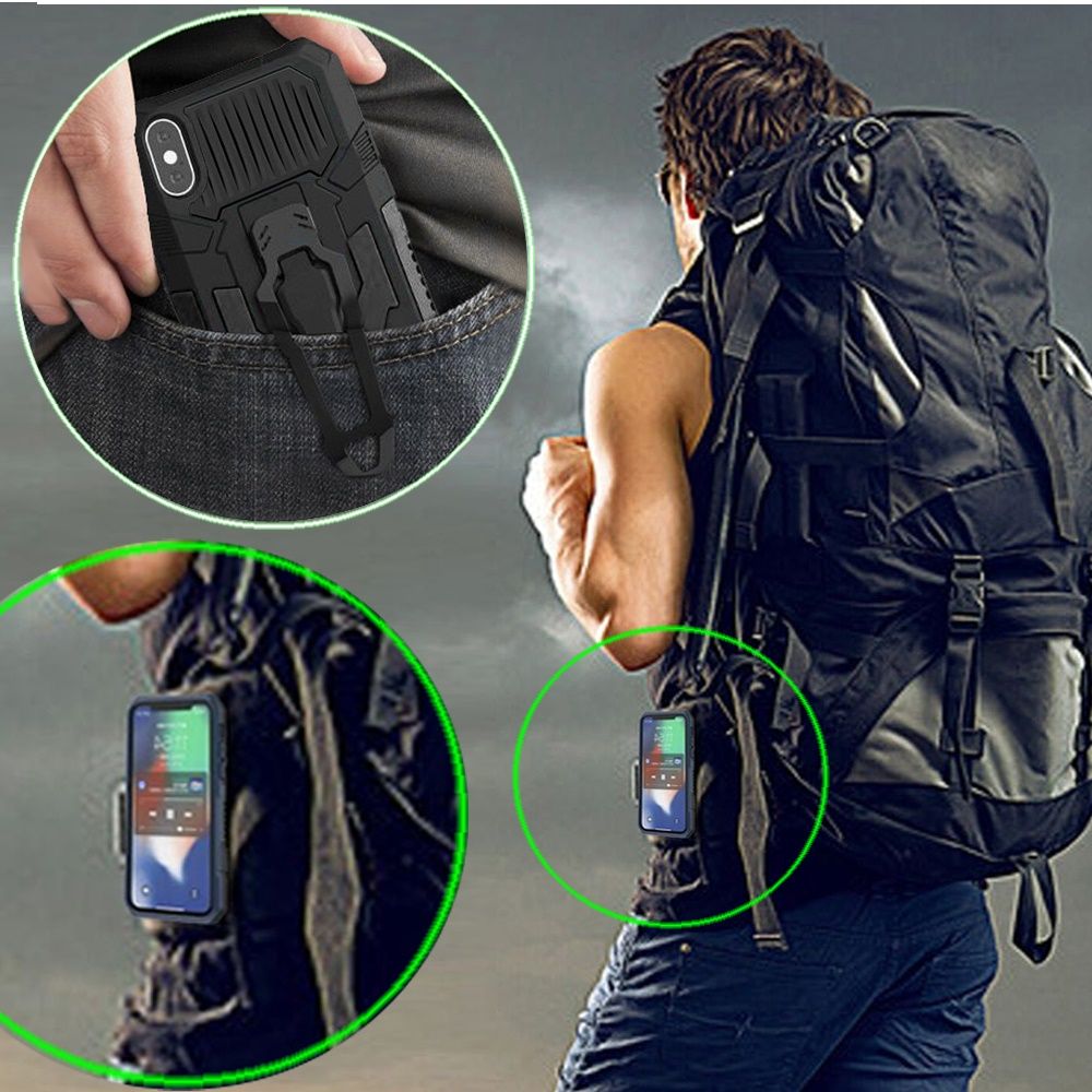 For Apple iPhone 13 Pro (6.1") Rugged Heavy Duty Dual Layers Hybrid Shockproof Protective with Metal Clip Holder & Kickstand  Phone Case Cover