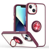 For Apple iPhone 13 Pro Max (6.7") Slim Transparent Shockproof Hybrid Chromed with Magnetic Ring Stand Holder  Phone Case Cover
