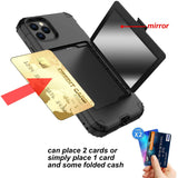 For Apple iPhone 12 /Pro Max Wallet Design with Credit Card Holder, Hidden Back Mirror Stand Heavy Duty Hybrid Shockproof  Phone Case Cover