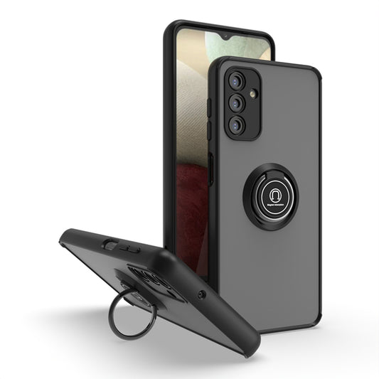 For Samsung Galaxy A13 5G Hybrid Frosted Protector Magnetic Ring Holder Stand Kickstand Heavy Duty Rugged Bumper with Camera Lens Black Phone Case Cover