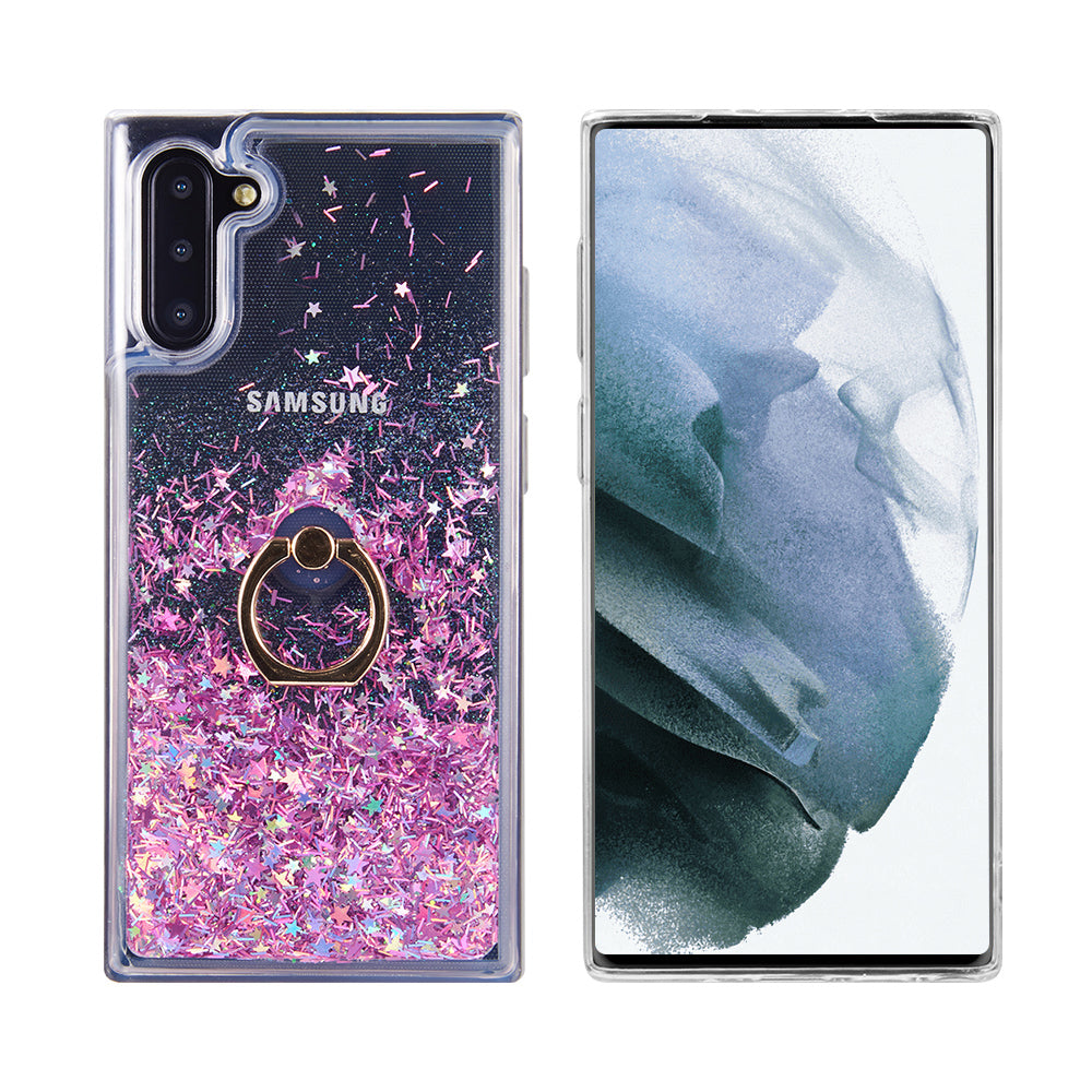 For Samsung Galaxy A13 5G Hybrid Bling Liquid Quicksand Glittering Sparkle TPU Rubber PC with Ring Stand Holder Kickstand  Phone Case Cover