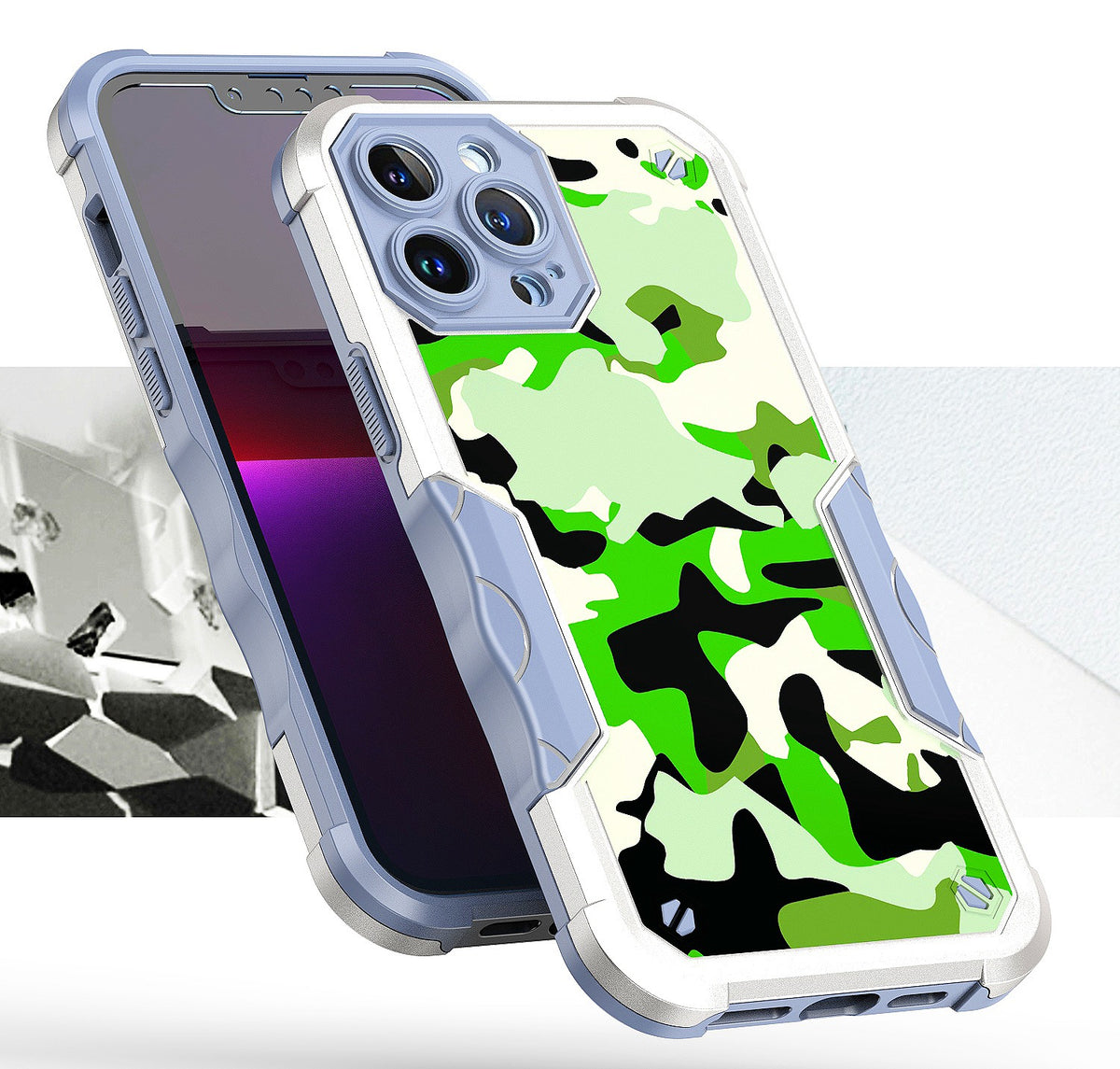 For Apple iPhone 14 Pro Max (6.7") Fashion Design Shockproof Hybrid Stylish Pattern Heavy Duty Rubber Armor  Phone Case Cover