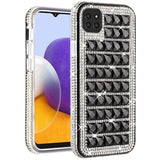 For Boost Mobile Celero 5G Fashion Luxury 3D Bling Diamonds Rhinestone Jeweled Shiny Crystal Hybrid TPU + PC Bumper Hard Black Phone Case Cover