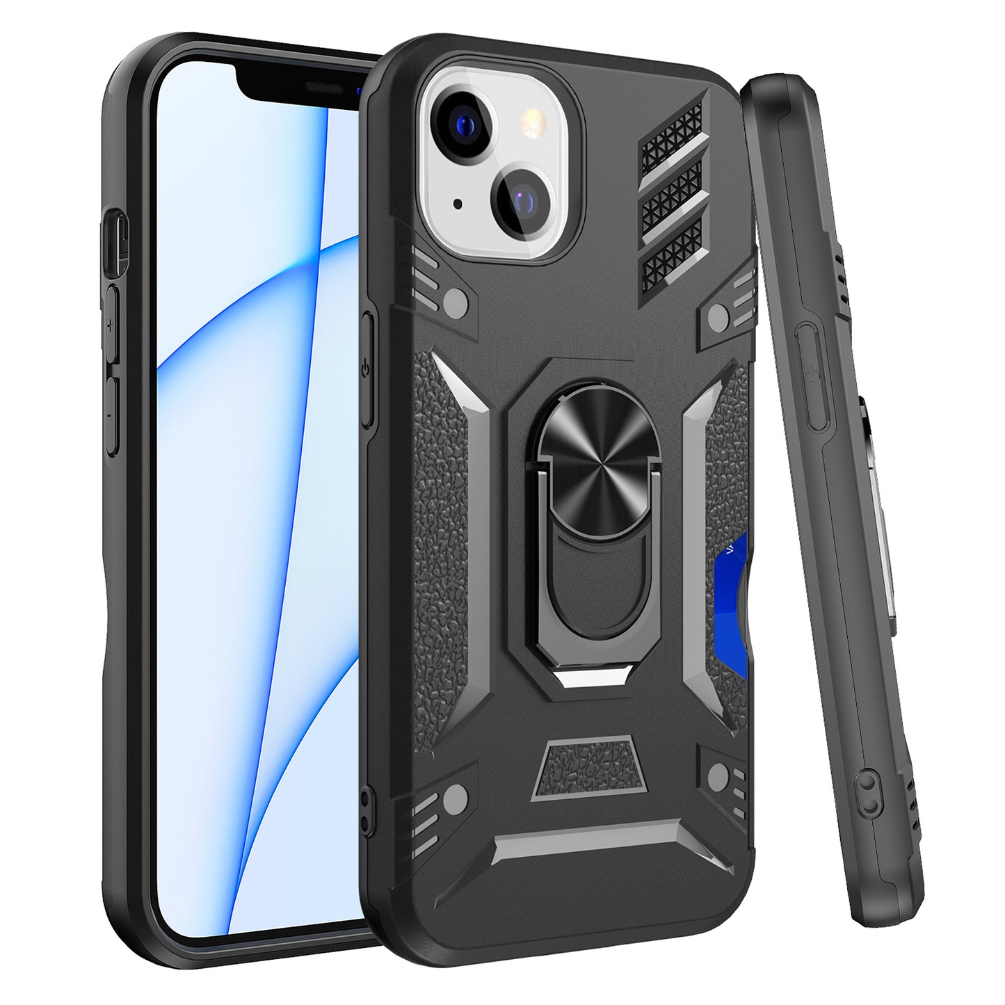For Apple iPhone 14 /Plus Pro Max Invisible Wallet Credit Card Holder Ring Stand Kickstand Heavy Duty Shockproof Hybrid  Phone Case Cover