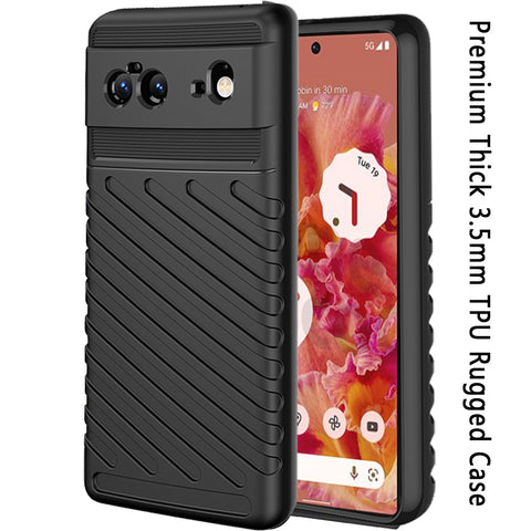 For Google Pixel 6 Ultra Slim Rugged Hybrid Hard PC Soft Silicone Gel TPU Bumper Shockproof Anti Slip Protective Stylish Black Phone Case Cover
