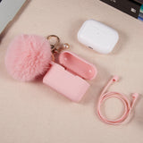 For Apple AirPods Series 3 (2021) Silicone Skin Cute Fur Ball Ornament Keychain 3 in 1 Fashion Thick TPU Gummy Luxury Soft Protective Earphone Pink Phone Case Cover
