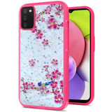 For Samsung Galaxy A03S Sakura Spring Flowers Design Colorful Frame Hybrid Rubber TPU Hard PC Shockproof Slim  Phone Case Cover