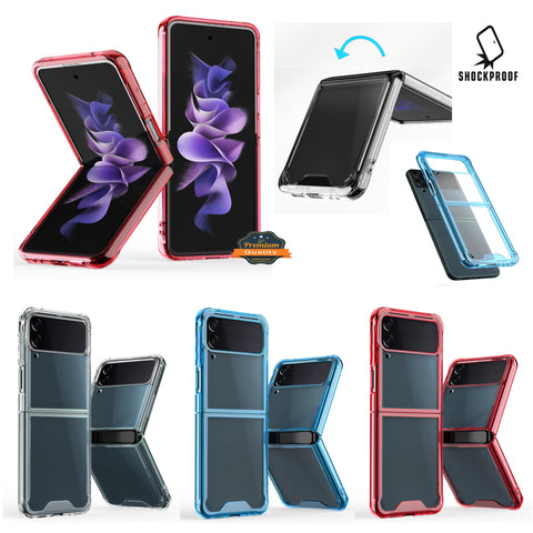 For Samsung Galaxy Z Flip 3 5G Colored Transparent Shockproof Hard PC + Rubber TPU Hybrid Bumper Shell Thin Slim Protective  Phone Case Cover