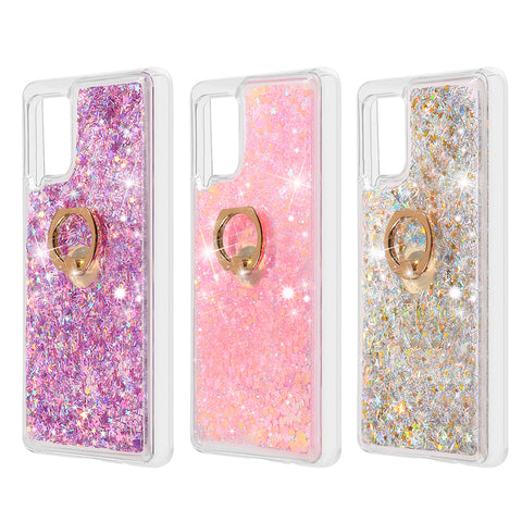 For Motorola Moto G Power 2022 Hybrid Bling Liquid Quicksand Glittering Sparkle TPU Rubber with Ring Stand Holder Kickstand  Phone Case Cover