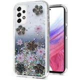 For Samsung Galaxy A53 5G Floral Stylish Design Glitter Shiny Hybrid Rubber TPU Hard PC Shockproof Armor Slim Fit  Phone Case Cover