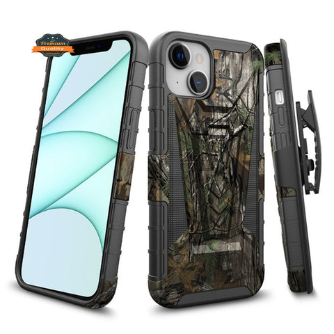 For T-Mobile Revvl 6 5G Swivel Belt Clip Holster with Built-in Kickstand, Heavy Duty Hybrid 3in1 Shockproof Defender Camo Camouflage Phone Case Cover
