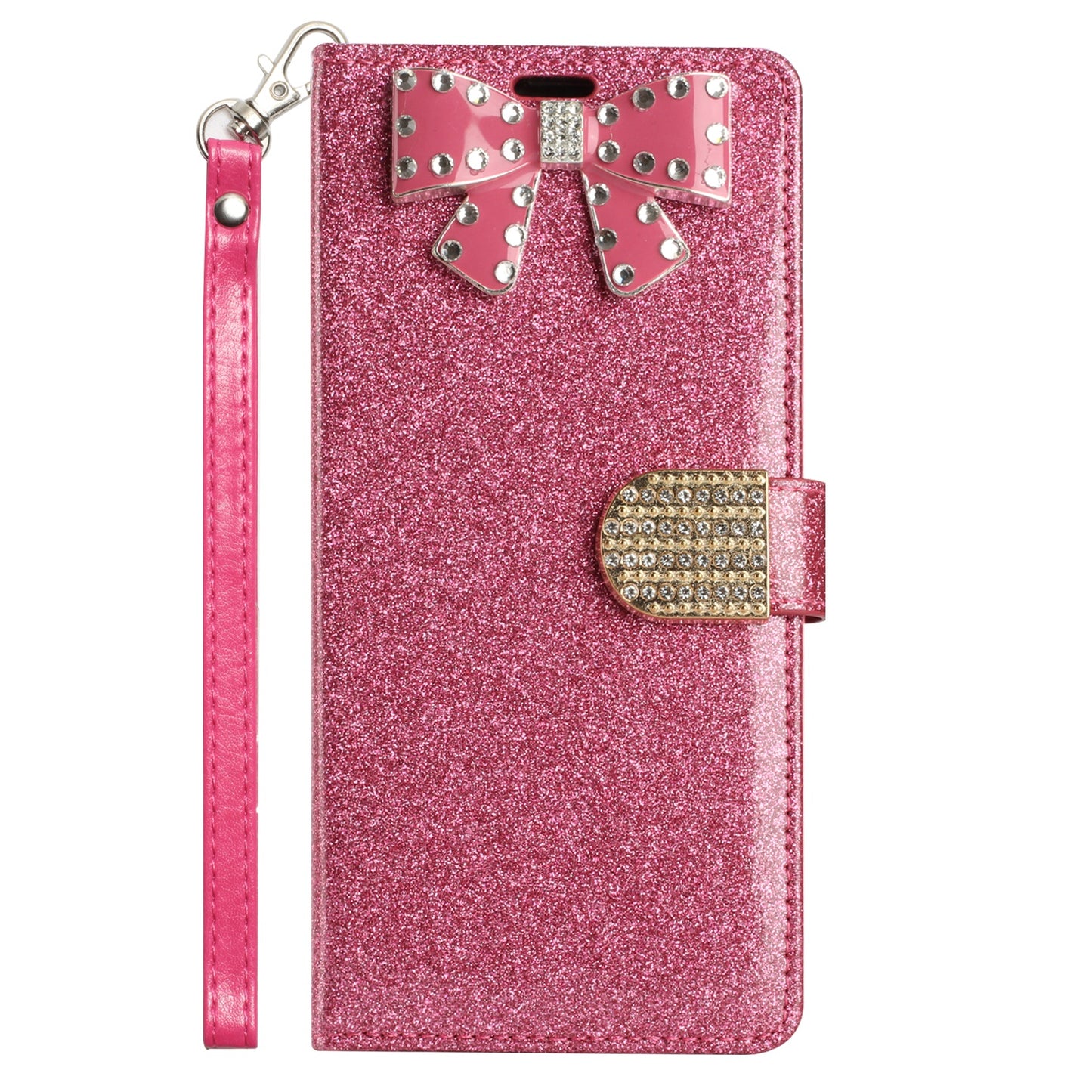 For Samsung Galaxy S22 Ultra Wallet Bow Glitter Bling Ornament Shimmer with Credit Card Slot Pocket & Lanyard  Phone Case Cover