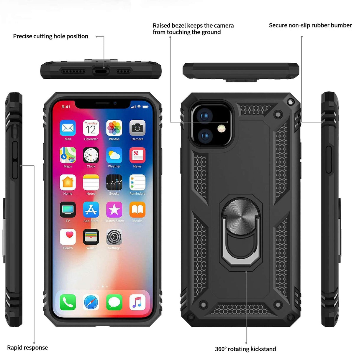 For Samsung Galaxy Note 20 Ultra Shockproof Hybrid Dual Layer PC + TPU with Ring Stand Metal Kickstand Heavy Duty Shell  Phone Case Cover
