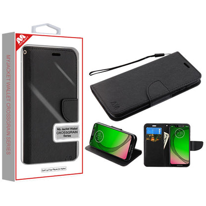 For Motorola Moto G7 Play PU Leather Wallet with Credit Card Holder Storage Folio Flip Pouch Stand Black Phone Case Cover