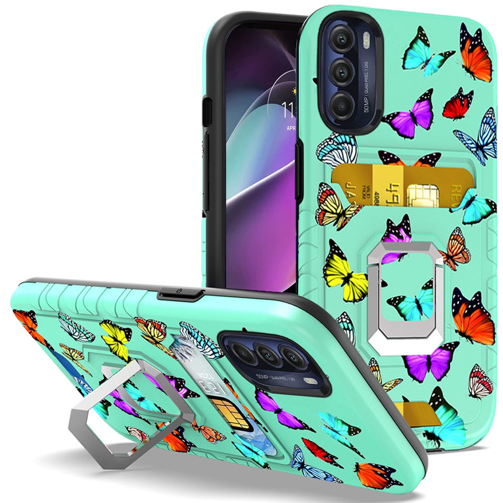 For Apple iPhone 14 Pro (6.1") Stylish Wallet with Credit Card Holder & Magnetic Stand Ring Heavy Duty Hybrid  Phone Case Cover