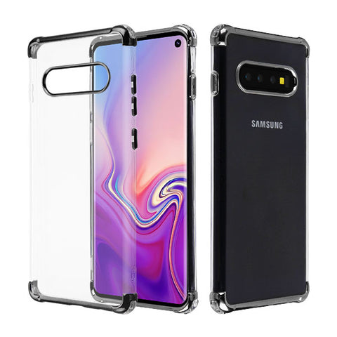 For Samsung Galaxy S10 (6.1") Slim Hybrid Transparent Rubber Gummy Hard PC Silicone Electroplating Clear / Black Phone Case Cover