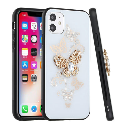 For Samsung Galaxy S21 Plus 3D Diamond Bling Sparkly Glitter Ornaments Engraving Hybrid Metal Fashion White Garden Butterflies Phone Case Cover