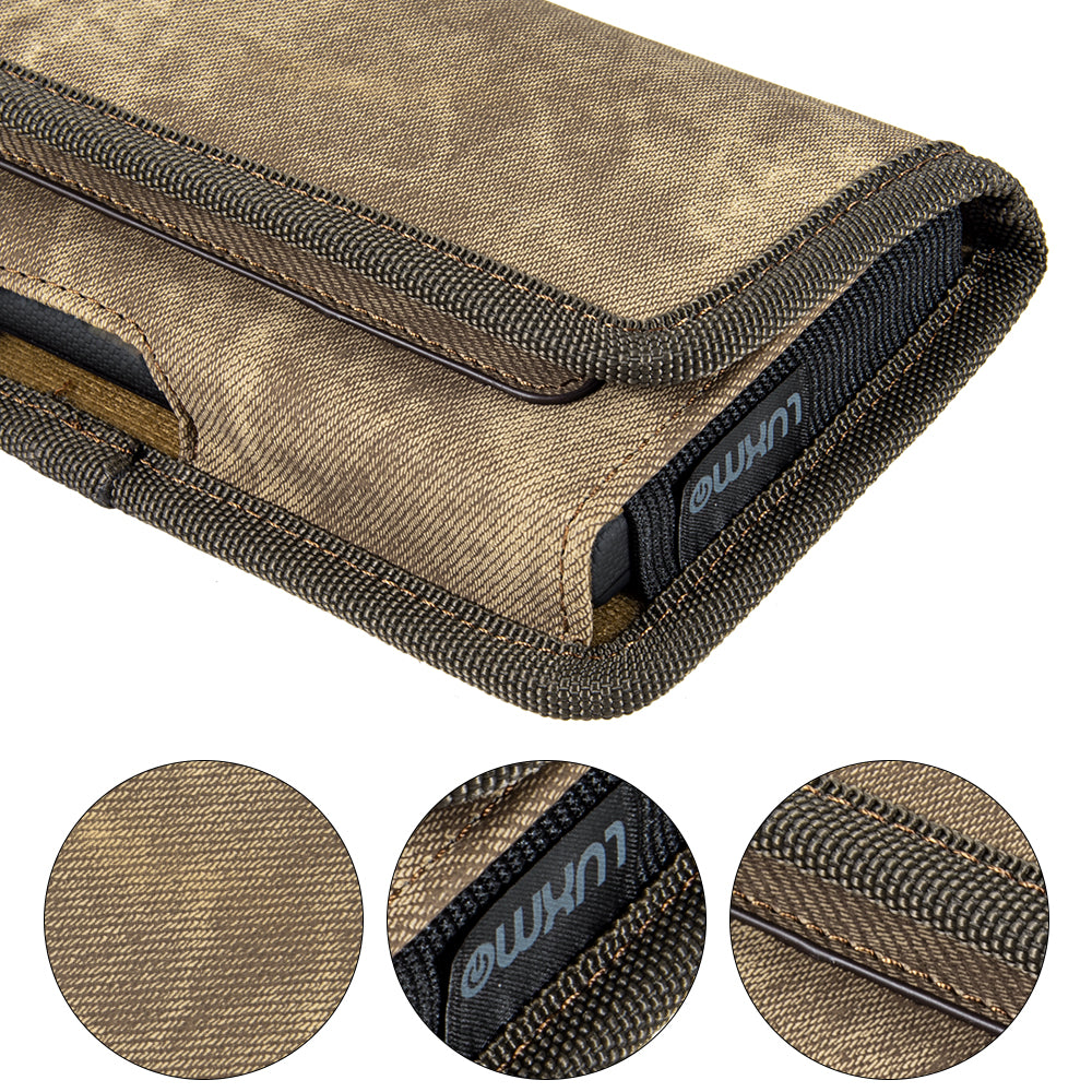 For Samsung Galaxy S21+ Plus Universal Horizontal Cell Phone Case Fabric Holster Carrying Pouch with Belt Clip and 2 Card Slots fit Large Devices 6.3" [Brown Denim]