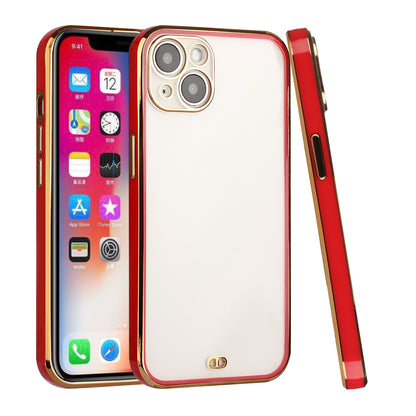 For Apple iPhone 13 (6.1") Slim Hybrid Gold Plated Chrome Transparent Rubber Gummy Hard PC Thick TPU Protective  Phone Case Cover