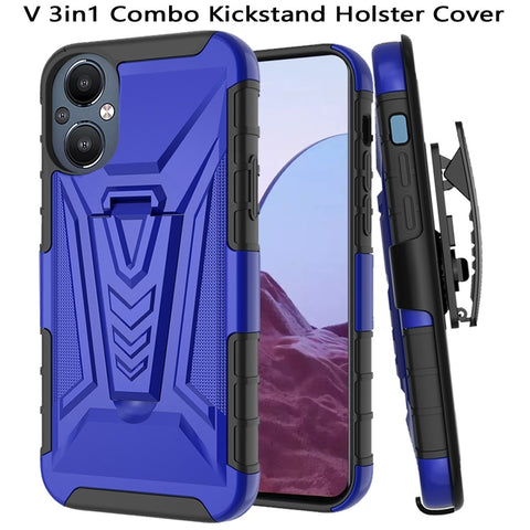 For OnePlus Nord N20 5G 3 in 1 Rugged Swivel Belt Clip Holster Heavy Duty Hybrid Armor Rubber TPU with Kickstand Stand Blue Phone Case Cover