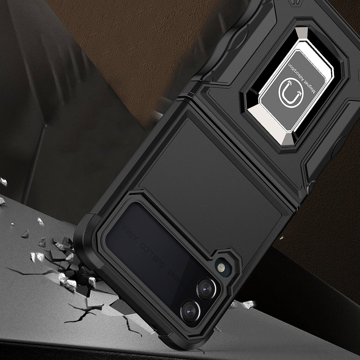 For Samsung Galaxy Z Flip 4 5G Hybrid Cases with Magnetic Ring Holder Kickstand Heavy Duty Rugged Silicone Shockproof  Phone Case Cover