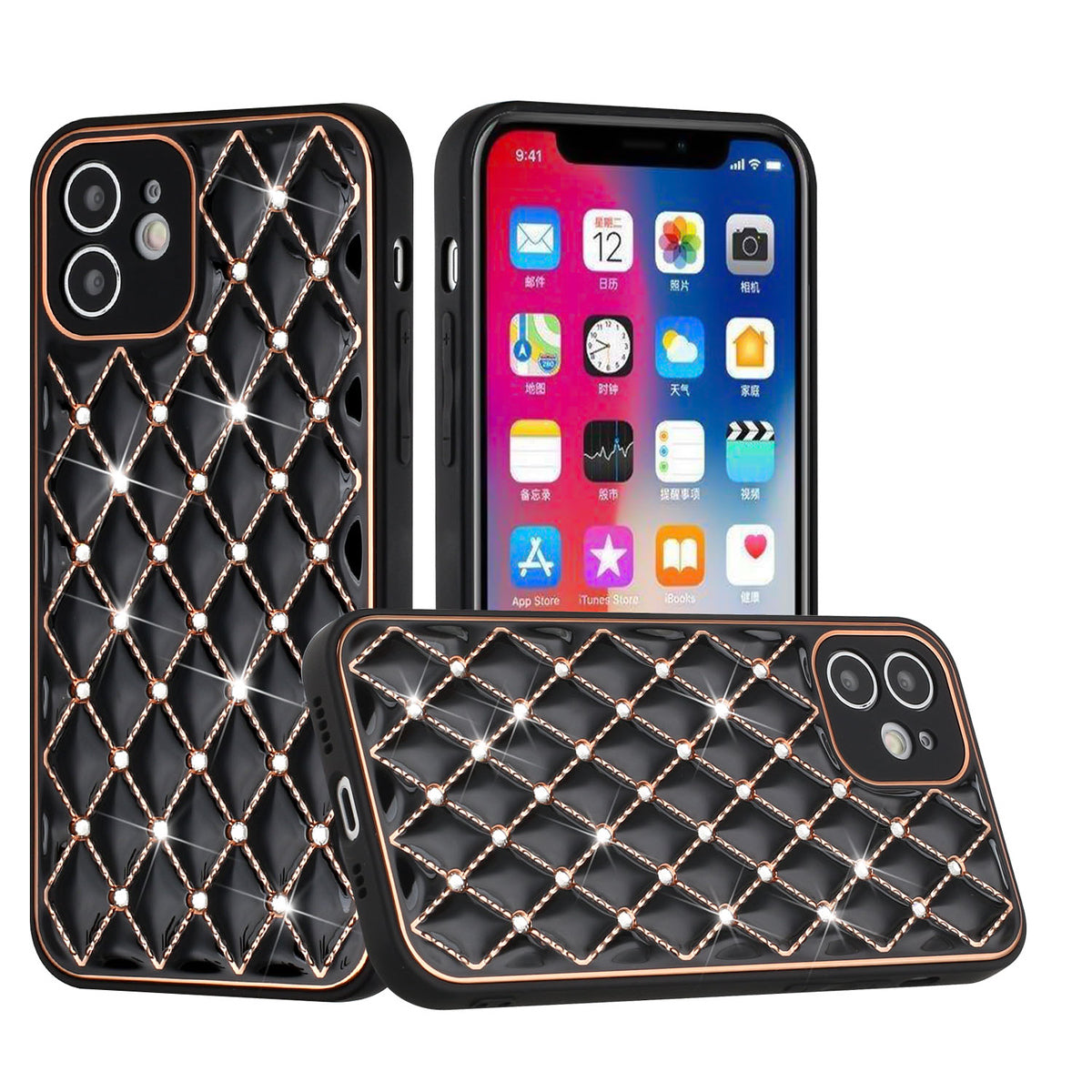 For Apple iPhone 14 Plus /Pro Max Diamonds Fashion Bling Rhinestone Glitter Luxury Plating Hybrid TPU Sturdy Hard PC TPU Back  Phone Case Cover