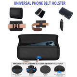 Universal Large Horizontal Belt Clip Holster Rugged Canvas Nylon Fabric Pouch Phone Holder Cover [Elastic Side] with Belt Clip & Loops (Holds Phone Up To 6.3 Inch) Universal Standard Black