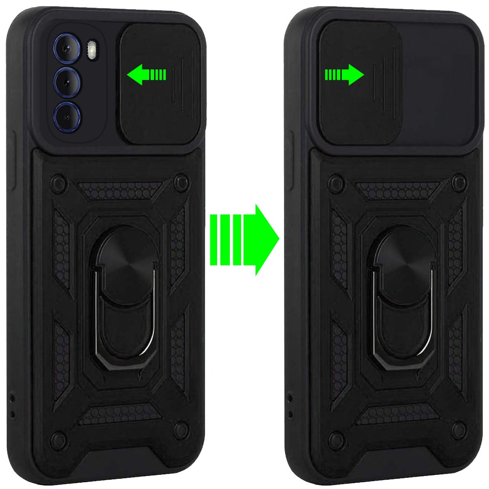 For Apple iPhone 14 (6.1") Hybrid Cases with Slide Camera Lens Cover, Ring Holder Kickstand Rugged Dual Layer  Phone Case Cover