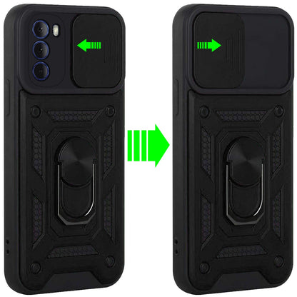 For Apple iPhone 14 (6.1") Hybrid Cases with Slide Camera Lens Cover, Ring Holder Kickstand Rugged Dual Layer  Phone Case Cover