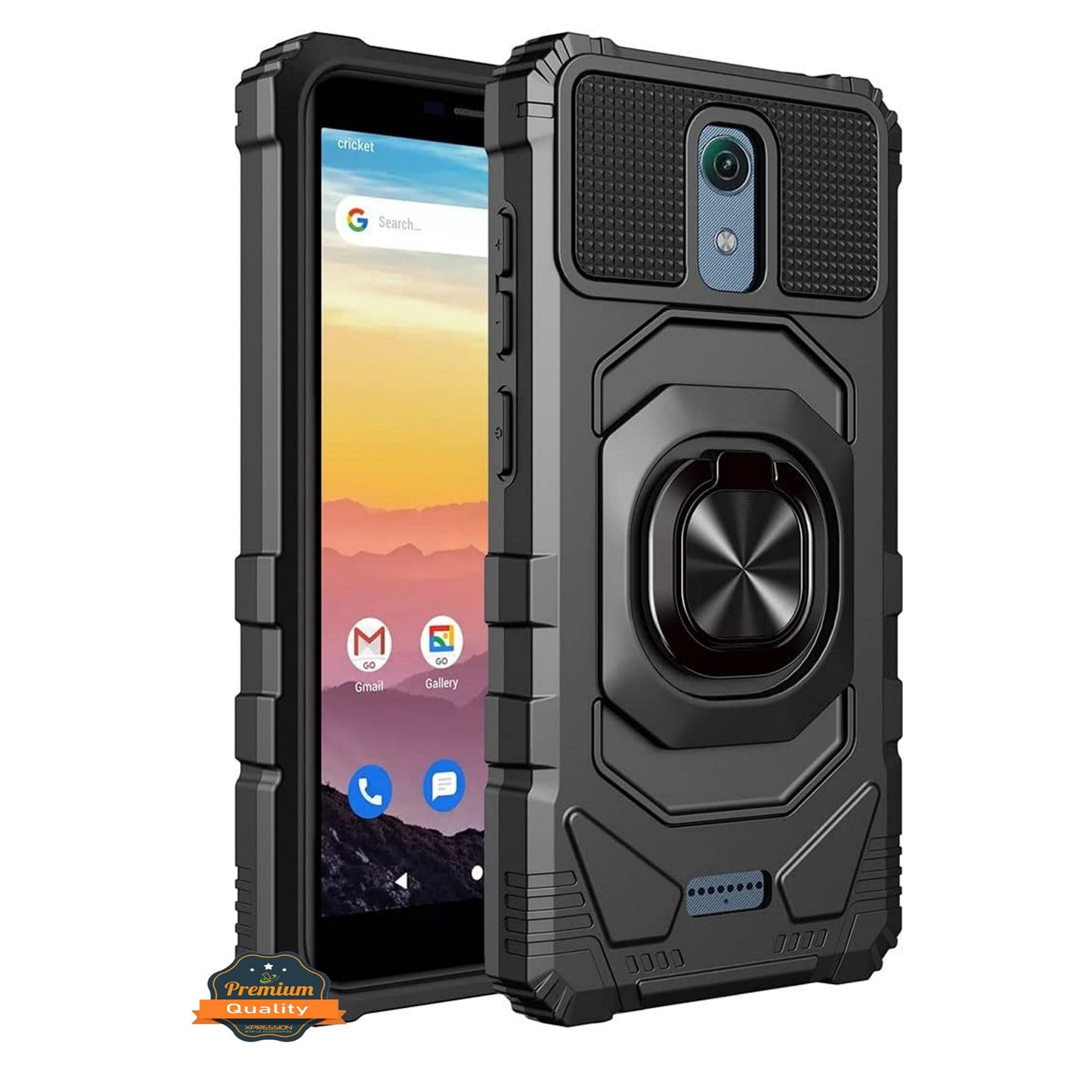 For Cricket Vision Plus Full-Body 2in1 Magnetic Car Mount Metal Ring Holder Kickstand Heavy Duty Hybrid Armor  Phone Case Cover