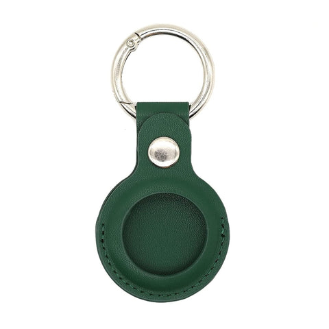 For Apple Airtag Case Leather Key Ring with Anti-Lost Keychain Protective Holder Finder Items for Dogs, Keys, Backpacks Airtag Accessories Green Phone Case Cover