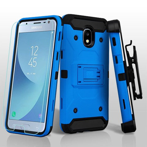 For Samsung Galaxy J3 V /J3 3rd Gen /Galaxy Express Prime 3 Hybrid Armor with Belt Clip Holster Kickstand with Screen Protector Hard PC Shockproof Blue Phone Case Cover