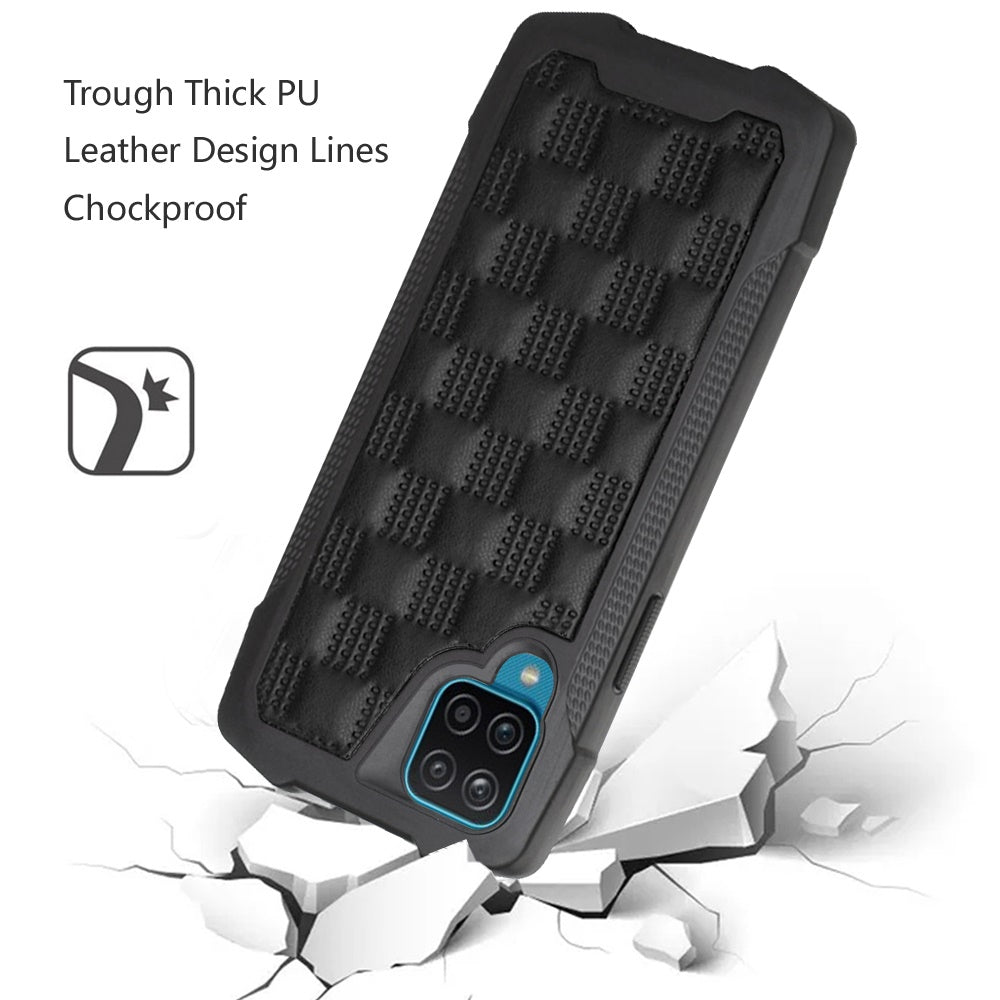 For Apple iPhone 13 (6.1") PU Leather Design Lines Hybrid PC Hard Shockproof Armor Shell Bumper Soft Rubber Protection  Phone Case Cover