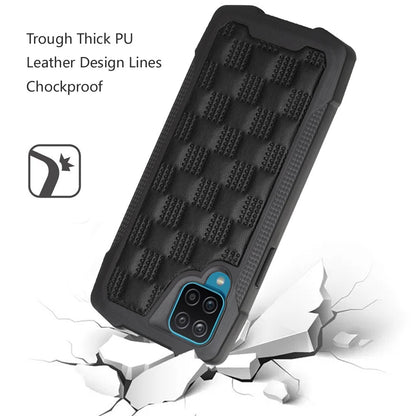 For Apple iPhone 13 (6.1") PU Leather Design Lines Hybrid PC Hard Shockproof Armor Shell Bumper Soft Rubber Protection  Phone Case Cover