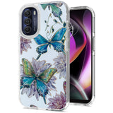 For Motorola Moto G 5G 2022 Stylish Gold Layer Design Hybrid Rubber TPU Hard PC Shockproof Armor Rugged Slim Fit Butterfly Floral Phone Case Cover