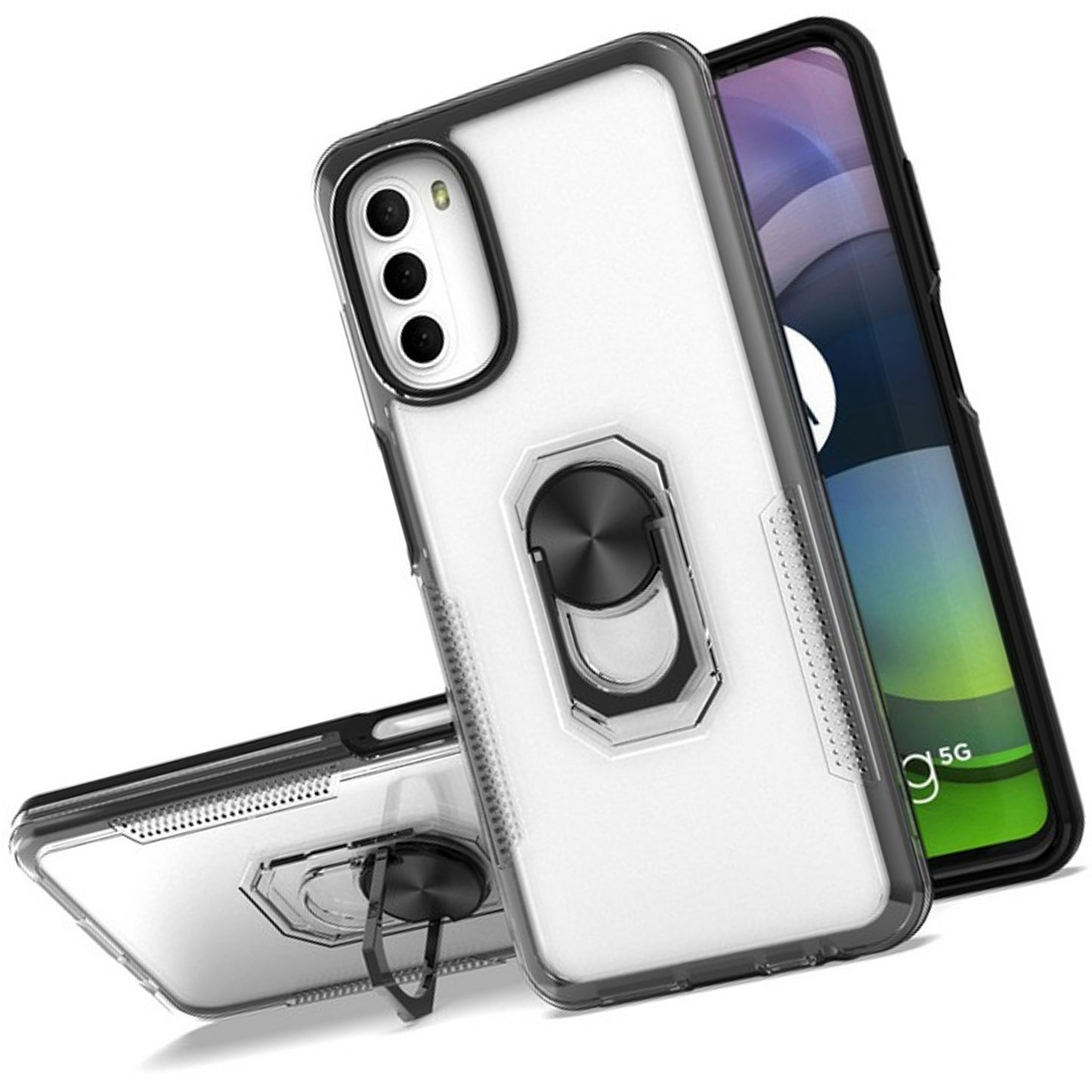 For Apple iPhone 14 /Plus Pro Max Transparent Hybrid PC Magnetic Ring Stand (Fit Car Mount) Detachable Frame  Phone Case Cover
