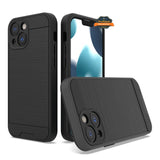 For Apple iPhone 13 Pro Max (6.7") Slim Rugged TPU + Hard PC Brushed Metal Texture Hybrid Dual Layer Defender Armor Shockproof Black Phone Case Cover