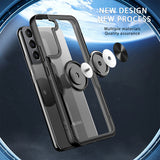 For Samsung Galaxy S22 /Plus Ultra Hybrid Clear Carbon Fiber Trim & Rubber TPU Bumper 360° Rotating Magnetic Finger Ring Stand  Phone Case Cover