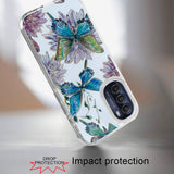 For Apple iPhone 13 Pro Max 6.7" Stylish Gold Layer Printing Design Hybrid Rubber TPU Hard PC Shockproof Rugged Slim Butterfly Floral Phone Case Cover