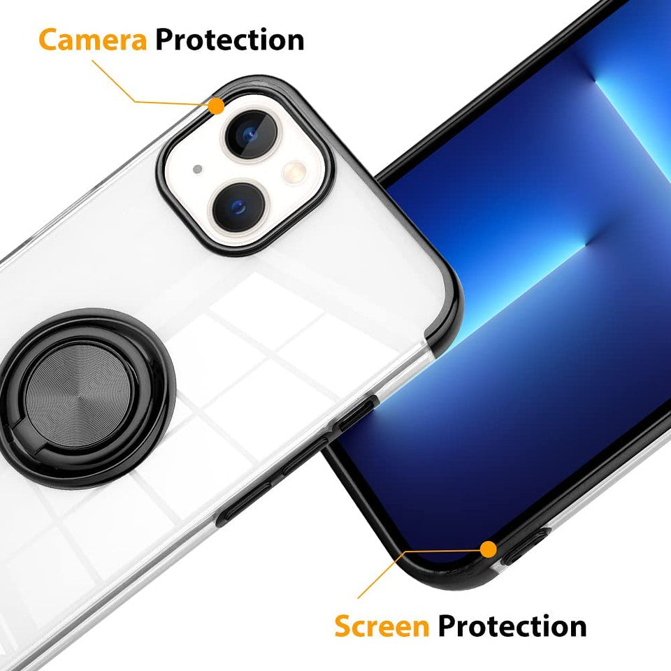 For Apple iPhone 14 /Plus Pro Max Transparent Hybrid PC Magnetic Ring Stand (Fit Car Mount) Detachable Frame  Phone Case Cover
