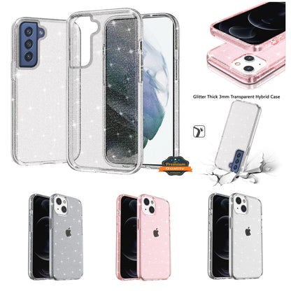 For Apple iPhone 13 Pro Max (6.7") Transparent Glitter Shiny Sparkle Bling TPU Rubber Hard Back Hybrid Armor Frame  Phone Case Cover
