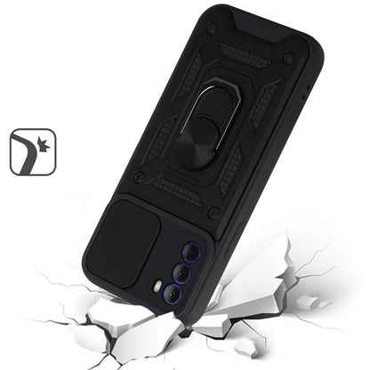 For Apple iPhone 14 (6.1") Hybrid Cases with Slide Camera Lens Cover, Ring Holder Kickstand Rugged Dual Layer  Phone Case Cover