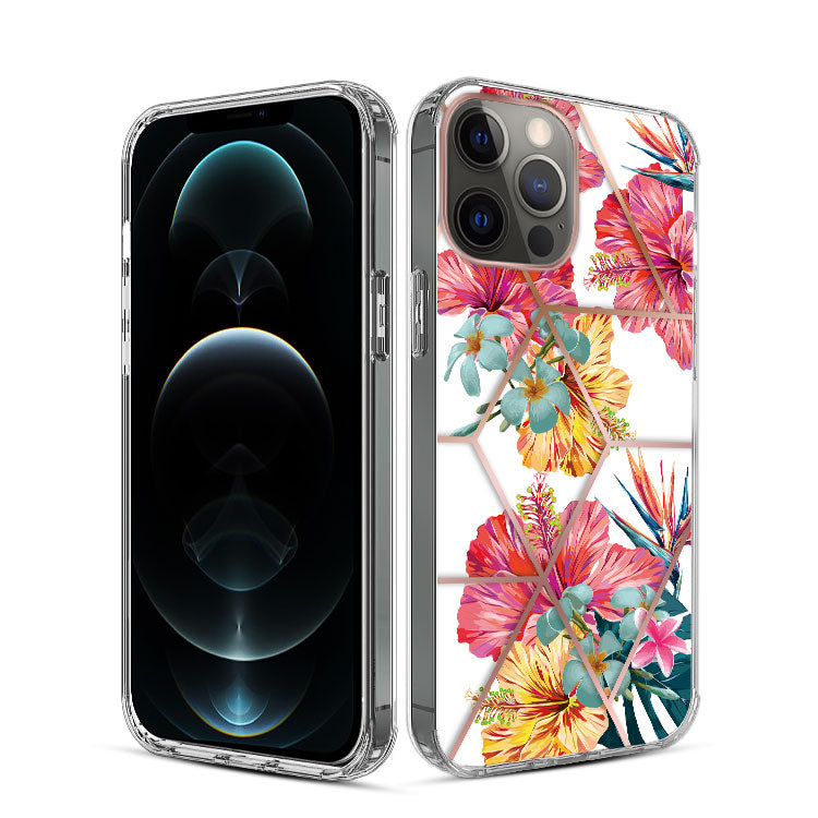 For Apple iPhone 14 (6.1") Fashion Art Floral IMD Design Beautiful Flower Pattern Hybrid Hard TPU Slim Back  Phone Case Cover